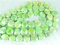 12mm freshwater coin pearl strands in green color on wholesale