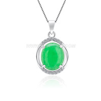 silver plated CZ green jade round pendant for women
