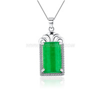 silver plated CZ green jade square pendant for women