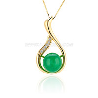 silver plated gold CZ green jade twist pendant for women