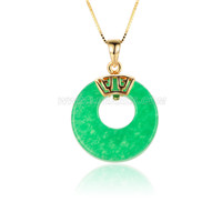 silver plated gold green jade round pendant for women