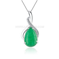 silver plated CZ green jade twist pendant for women