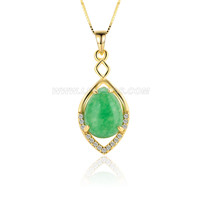 silver plated gold CZ green jade oval pendant for women