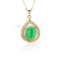 silver plated gold CZ green jade waterdrop pendant for women