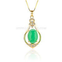silver plated gold CZ green jade pendant for women