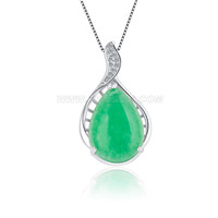 silver plated CZ green jade waterdrop pendant for women