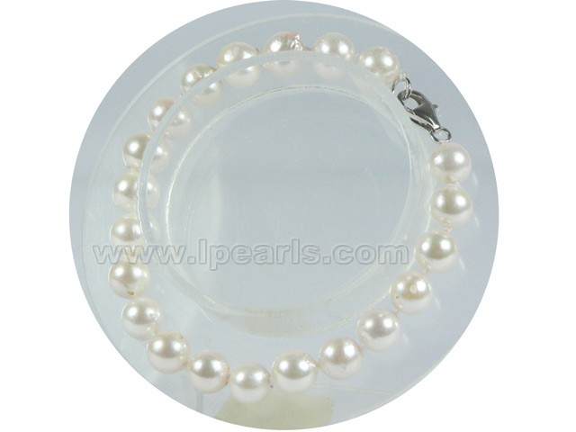 wholesale 7-7.5mm white round akoya pearl bracelet