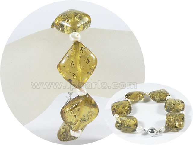 wholesale 5-6mm potato pearl bracelet with amber