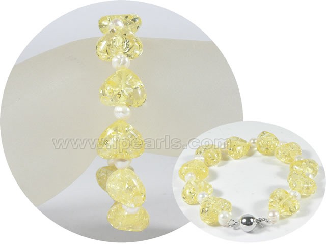 wholesale 5-6mm potato pearl bracelet with 16mm amber