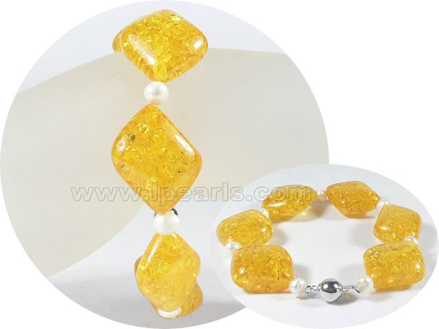 wholesale 5-6mm potato pearl bracelet with 22mm amber