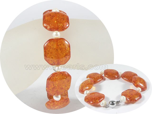 5-6mm potato pearl bracelet with 20mm amber wholesale