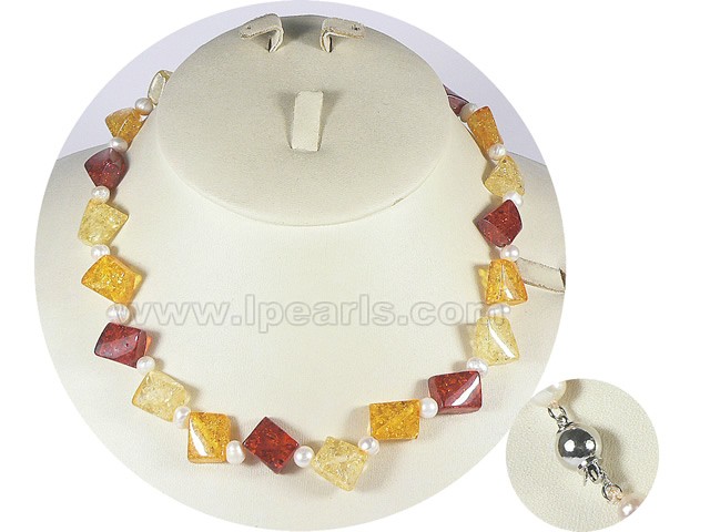wholesale amber beads and 5-6mm potato pearl necklace