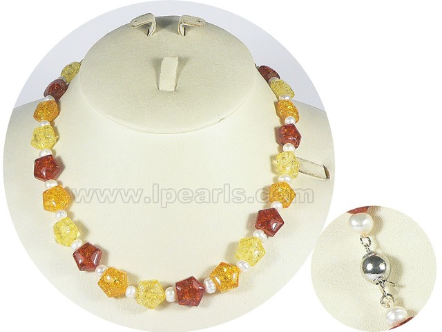 wholesale amber beads and 5-6mm potato pearl necklace