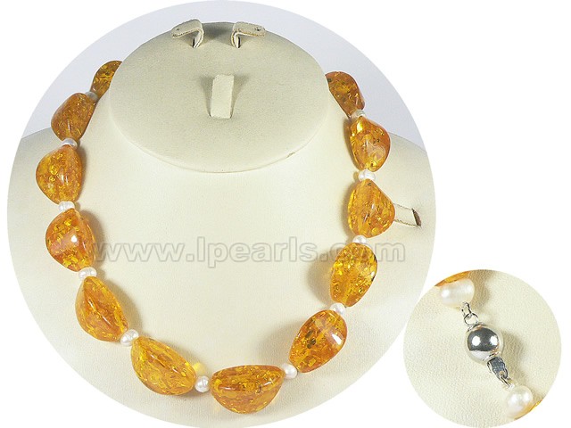 amber beads and 5-6mm potato pearl necklace wholesale