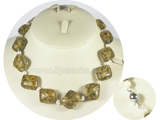 amber beads and 5-6mm potato pearl necklace wholesale