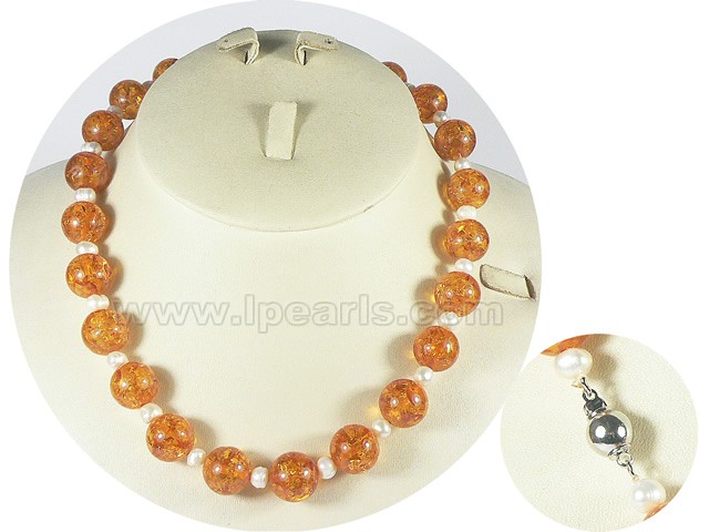 wholesale amber beads and 5-6mm potato pearl necklace