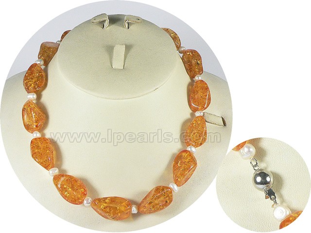 wholesale amber beads and 5-6mm potato pearl necklace