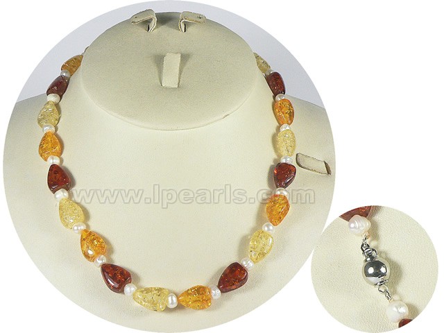 wholesale amber beads and 5-6mm potato pearl necklace