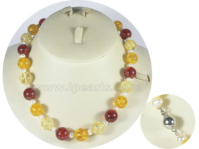 round amber beads and 5-6mm potato pearl necklace