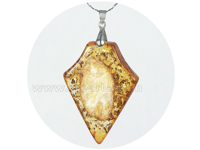 5ps 42mmx 65mm orange amber pendant with 18K GP mounting