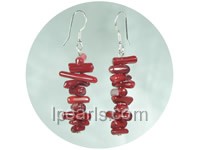 irregular branch red coral dangling earrings