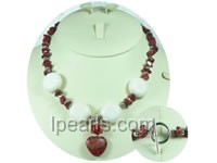 12mm white round and flat coral necklace with heart pendant