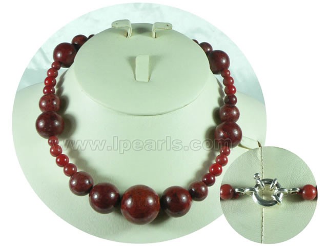 different sizes round red coral necklace