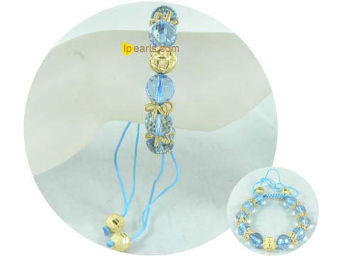 12mm cerulean crystal beads adjustable knitted bracelet