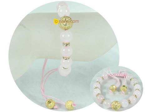 wholesale 10mm pink crystal beads adjustable knitted bracelet