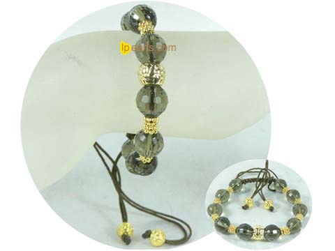 adjustable knitted bracelet with 12mm crystal beads