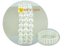 white three rows stretch bread freshwater pearl bracelet
