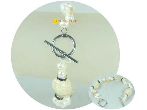 6-7mm side drilled freshwater pearl bracelet with baroque crysta