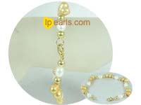 golden top drilled freshwater pearl with white rice pearl bracel