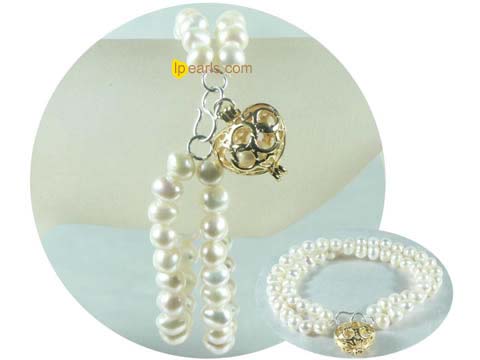 double rows 6-7mm white nugget freshwater pearl bracelet