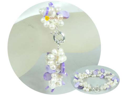 three rows white potato freshwater pearl bracelet