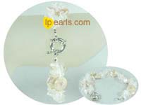 11mm pink coin pearl bracelet with white crystal beads