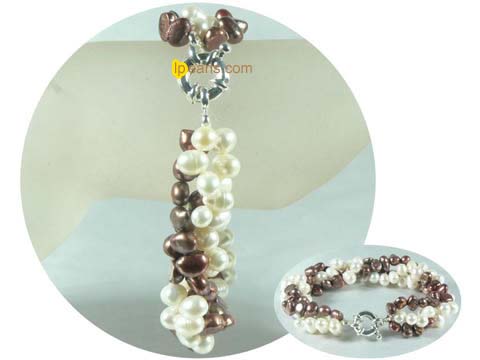 three strands twisted freshwate jewelry pearl bracelet