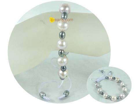 potato and rice pearls adjustable knitted bracelet