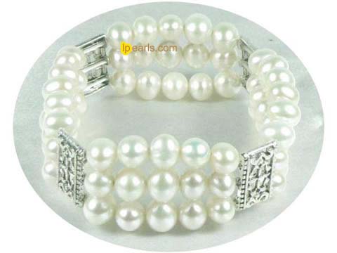 three rows 8-9mm white potato freshwater pearl bracelet