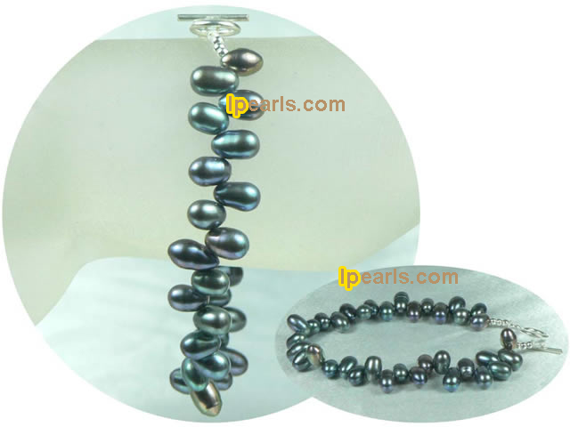 peacock green color 5-6mm top drilled freshwater pearl bracelet