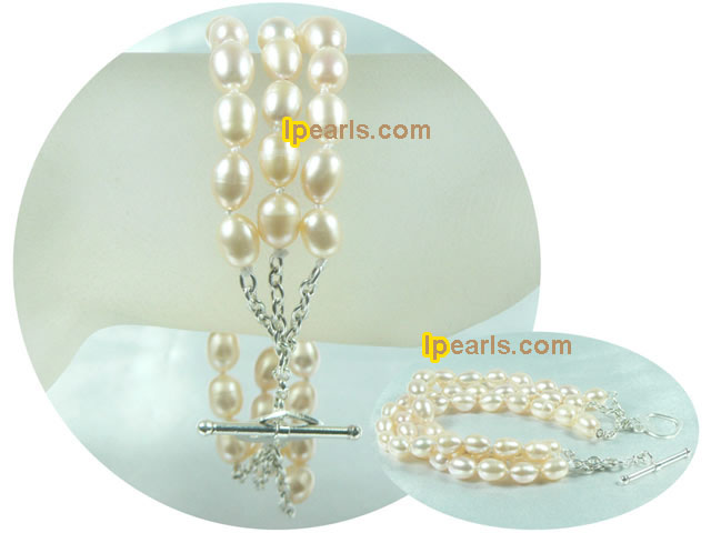 three strands pink freshwater pearl bracelet on wholesale