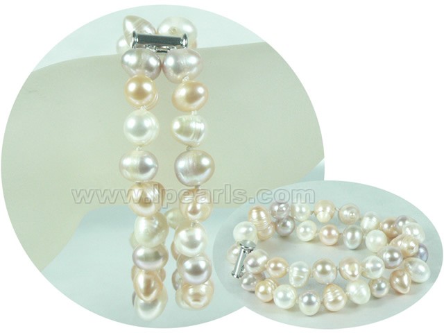 double rows 10-11mm multicolor potato freshwater pearl bracelet