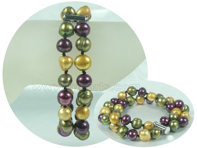 double rows 10-11mm multicolor potato freshwater pearl bracelet