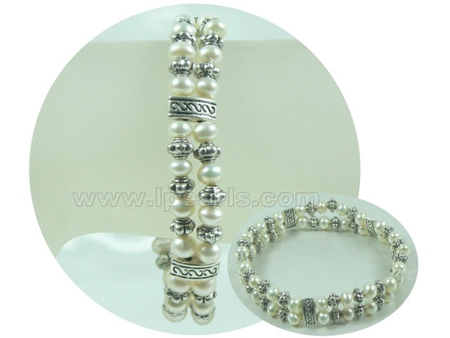 double rows 4-5mm white potato freshwater pearl bracelet