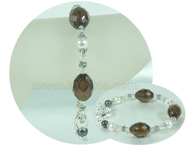 7-8mm white and black potato freshwater pearl bracelet