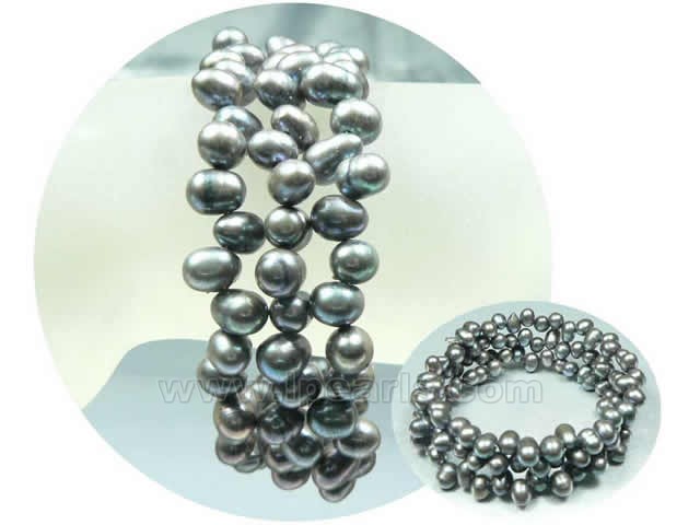 5-6mm black top-drilled potato freshwater pearl brecelet