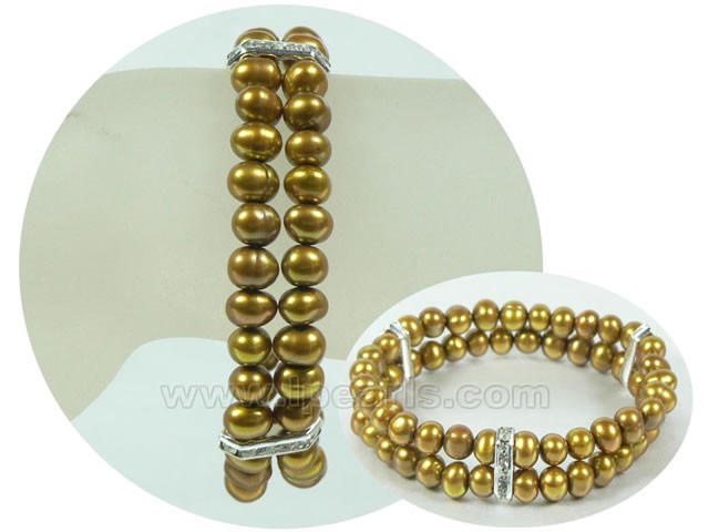 double rows 7-8mm coffee potato freshwater pearl bracelet