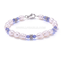 6-7mm white rice freshwater pearl bracelet with crystal