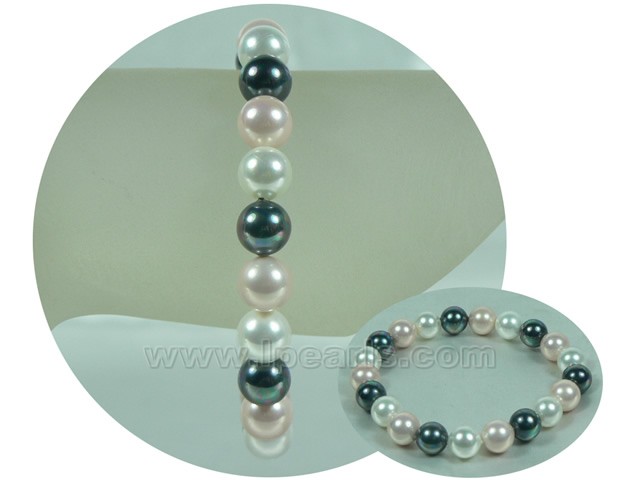 8mm multi color round shell pearl stretch bracelet