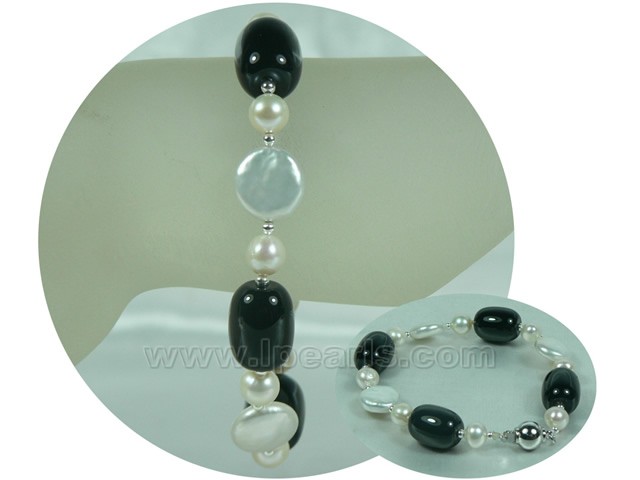 lovely 7-8mm white potato and coin freshwater pearl bracelet